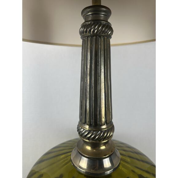 VTG 1970'S Mid Century Hollywood Regency Green Optic Glass Table Lamp Tested - Picture 2 of 8